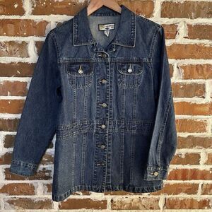 Vintage‎ Caribbean Joe Let's Go Blue Denim Jean Jacket Buttons Women's Size M